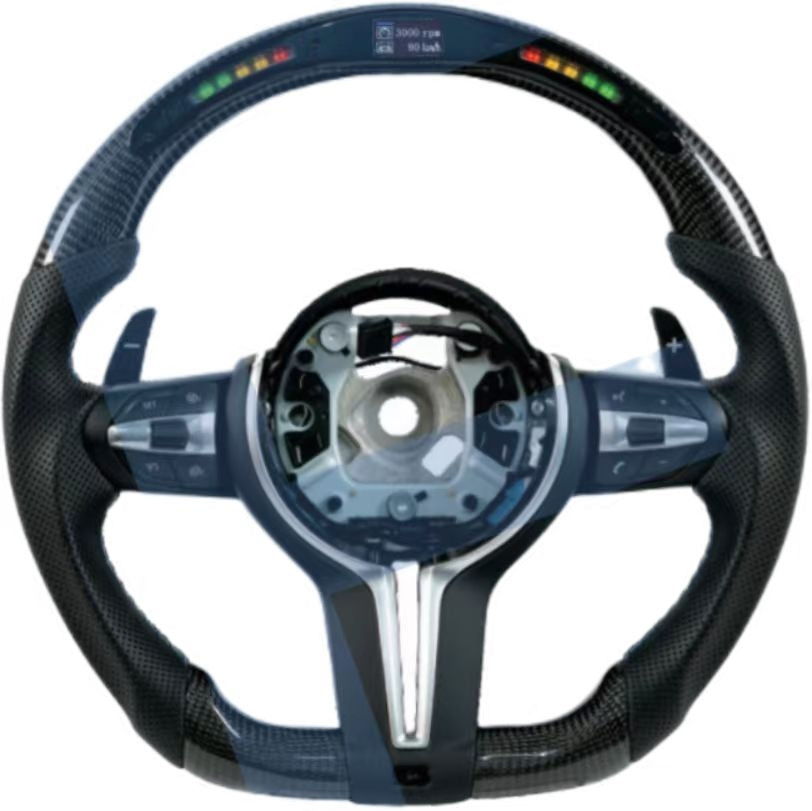 Carbon fiber steering wheel LED smart version for BMW M5 (F10 2015 model year, F90), M6 (F06, F12, F13), M8 (F91, F92, F93), 5 Series (F10, F11, GT F07), 6 Series (F06, F12, F13), 7 Series (F01, F02, F03) (2015 model year)